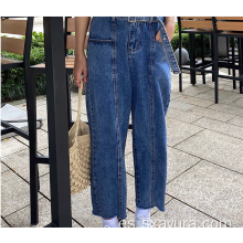 New jeans azul con costura media costura para mujer